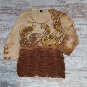 Bamboo Tie Dye Embellished Scrunched Top